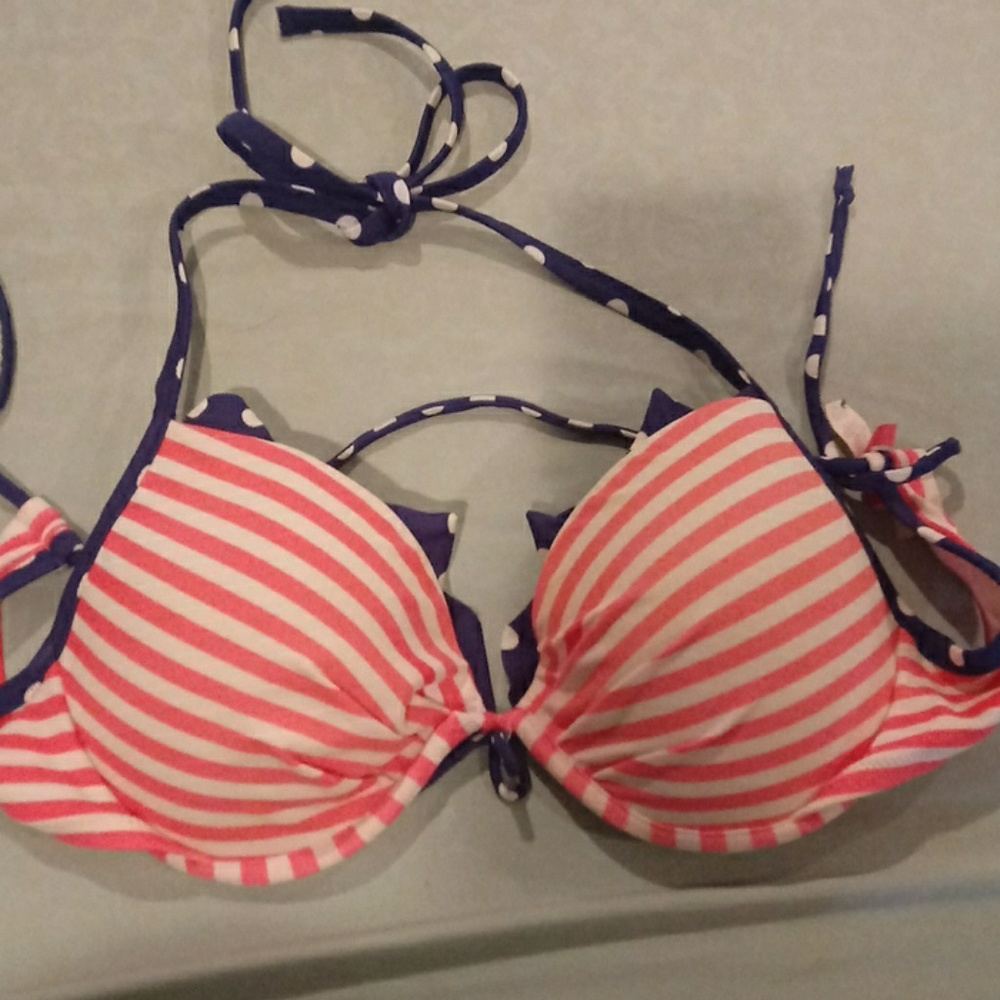 Victoria's secret BLUE RUFFLE PINK STRIPE POKA DOT